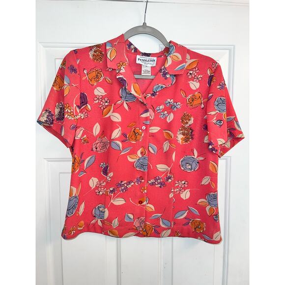 Pendleton’s pink floral top -petite - size 10 - Picture 1 of 5